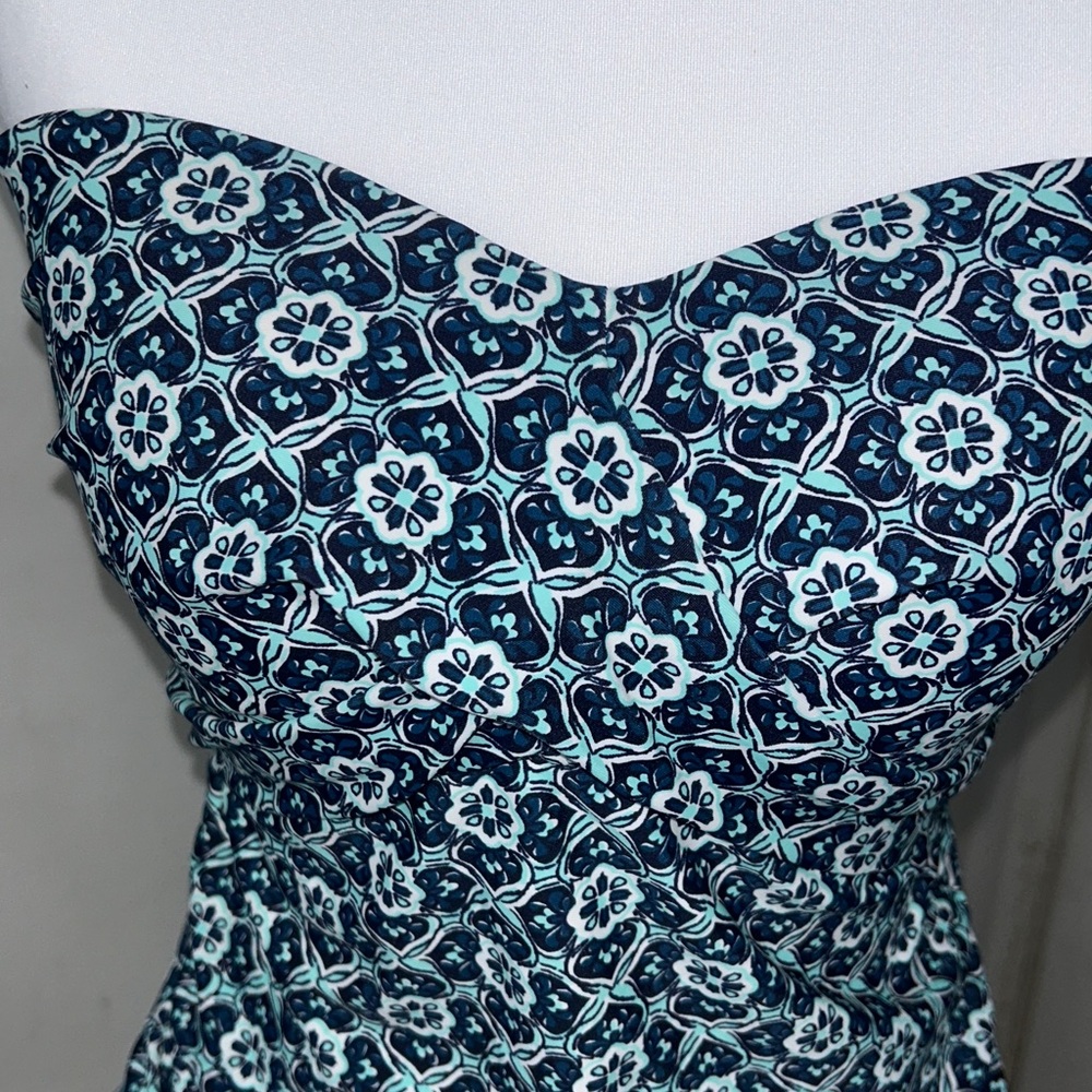 Kona Sol Navy and Light Blue Patterned Strapless Bodysuit